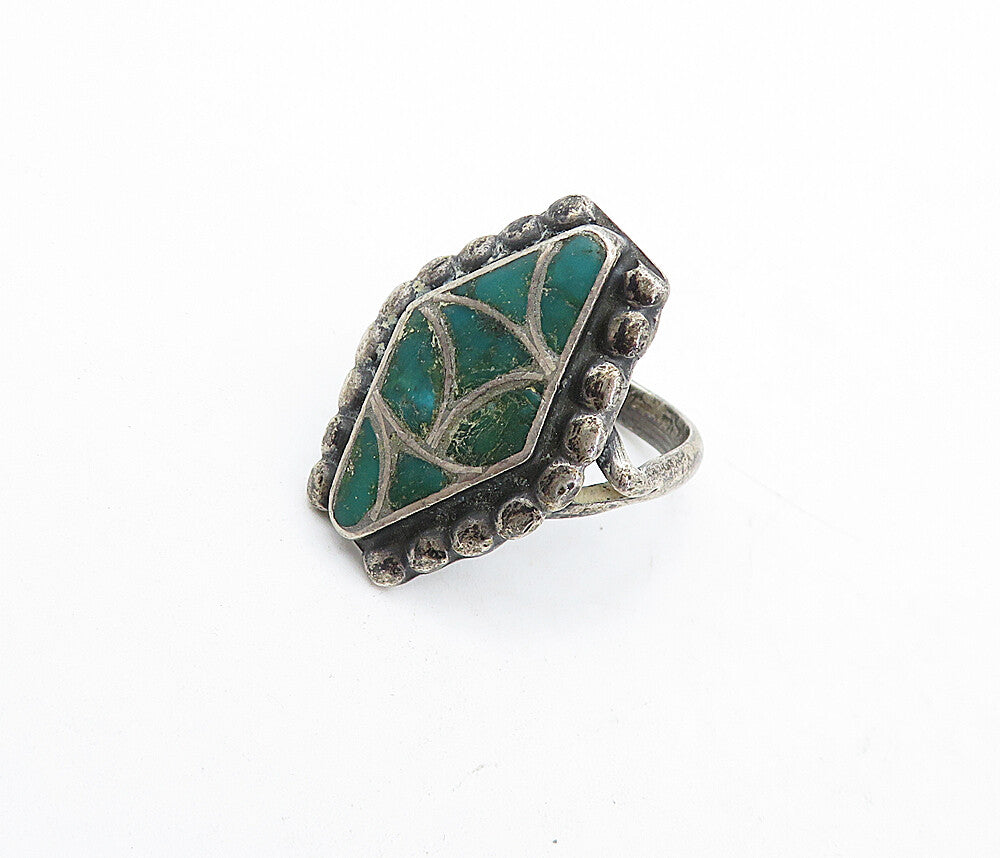 NAVAJO 925 Sterling Silver  Vintage Antique Turquoise Band Ring Sz 5.5  RG4666