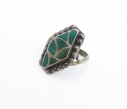 NAVAJO 925 Sterling Silver  Vintage Antique Turquoise Band Ring Sz 5.5  RG4666