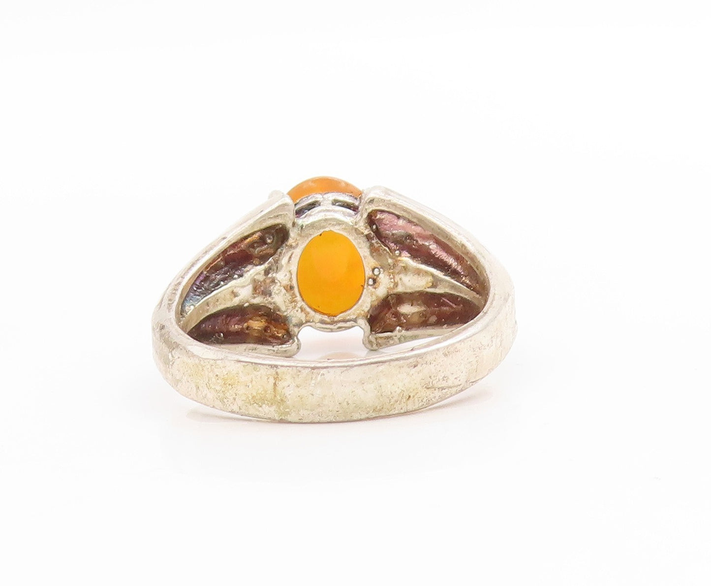 925 Sterling Silver Vintage Ring Oval Cabochon Fire Opal Band  Sz 10  RG34042