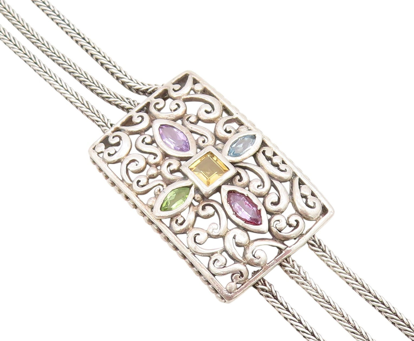 925 Sterling Silver Vintage Bracelet Swirly Citrine Peridot Amethyst CZ  BT11009