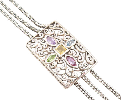 925 Sterling Silver Vintage Bracelet Swirly Citrine Peridot Amethyst CZ  BT11009