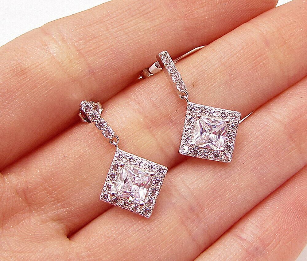 925 Sterling Silver White Topaz & Cubic Zirconia Stud Drop Earrings EG1447
