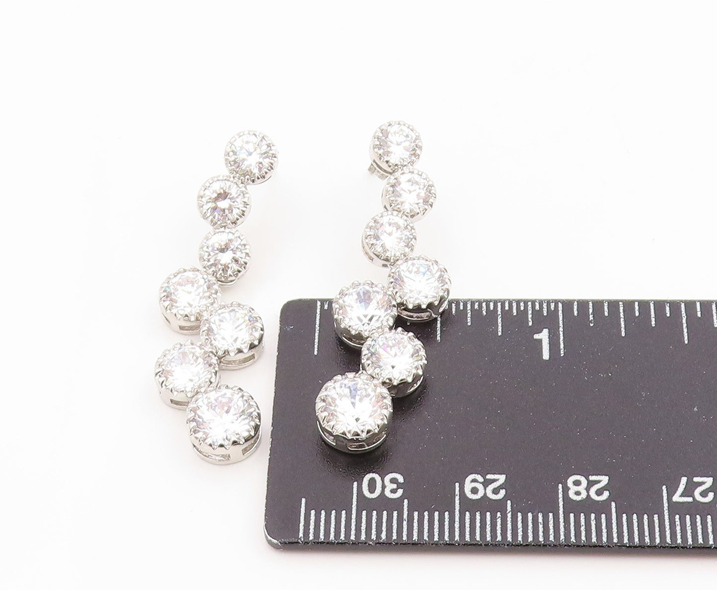 925 Sterling Silver Vintage Earrings Classic Round Cut CZ Tennis Drop  EG14328
