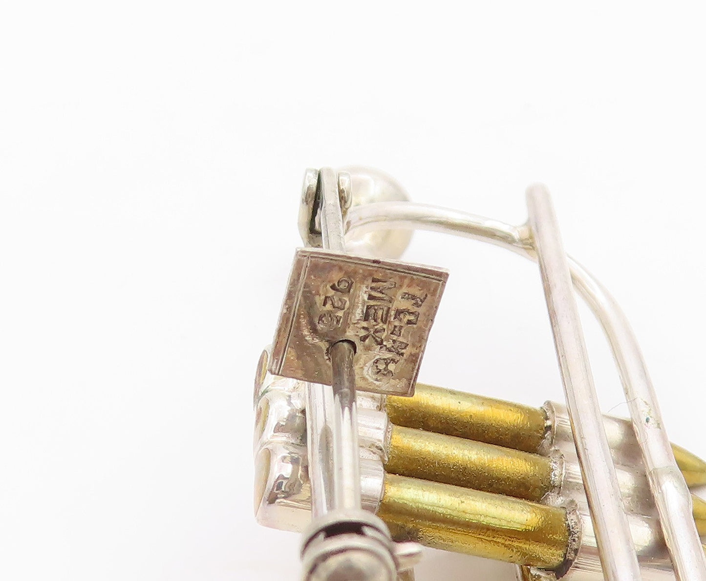 925 Sterling Silver Vintage Brooch MEXICO Mellophone Musical Horn  BP11759