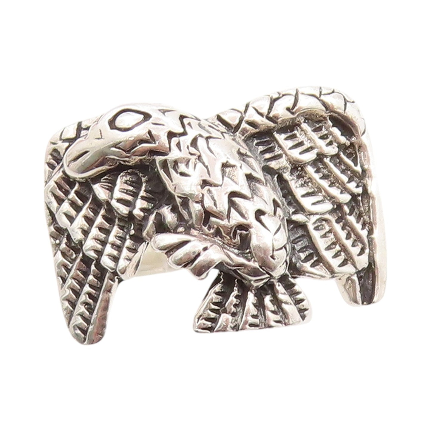 925 Sterling Silver Vintage Ring Designer Dark Tone Flying Eagle Sz 14.5 RG32863