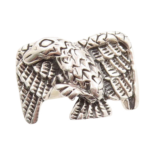 925 Sterling Silver Vintage Ring Designer Dark Tone Flying Eagle Sz 14.5 RG32863