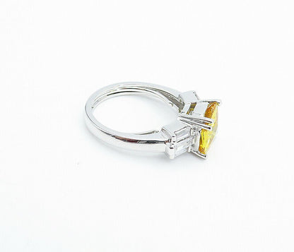 925 Silver  Citrine & Cubic Zirconia Shiny Solitaire Accent Ring Sz 7  RG3588