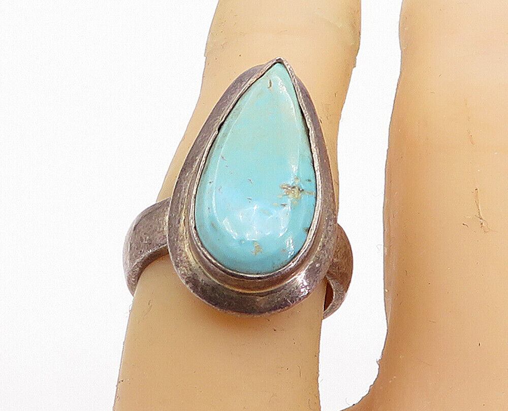 925 Sterling Silver  Vintage Turquoise Tear Drop Cocktail Ring Sz 6  RG6169