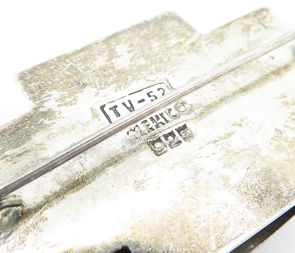 MEXICO 925 Sterling Silver  Vintage Shiny Brick Layer Style Brooch Pin  BP1173