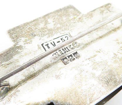 MEXICO 925 Sterling Silver  Vintage Shiny Brick Layer Style Brooch Pin  BP1173