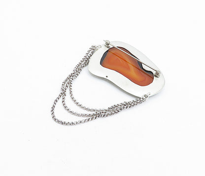 925 Sterling Silver Vintage Agate Multi Strand Chained Brooch Pin BP1538