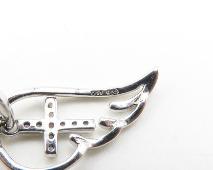 925 Sterling Silver  Topaz Religious Cross Angel Wing Motif Pendant  PT14668