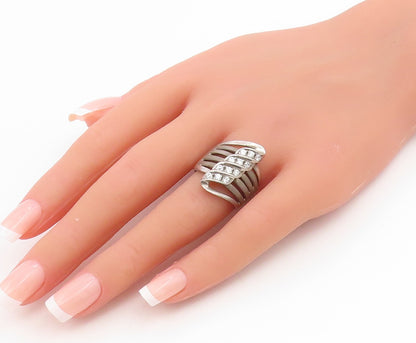 925 Sterling Silver Vintage Ring Multi Row CZ Wave Design Band  Sz 8  RG34934
