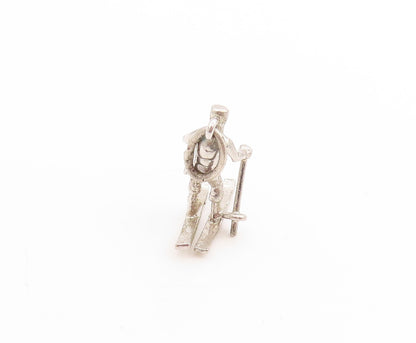 925 Sterling Silver Vintage Pendant Snow Skiing Man Winter Sport Charm  PT25109