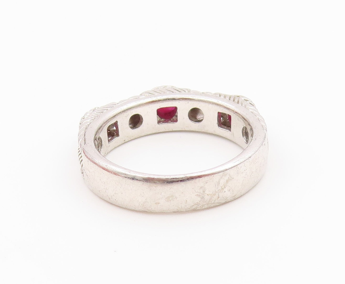 925 Sterling Silver Vintage Ring JUDITH RIPKA Triple Ruby Band  Sz 8  RG36514