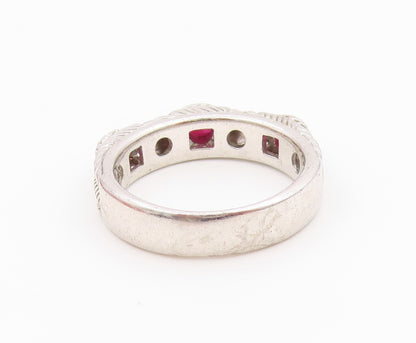 925 Sterling Silver Vintage Ring JUDITH RIPKA Triple Ruby Band  Sz 8  RG36514