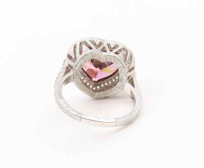 925 Sterling Silver Vintage Ring JUDITH RIPKA Pink CZ Love Heart  Sz 11  RG36588