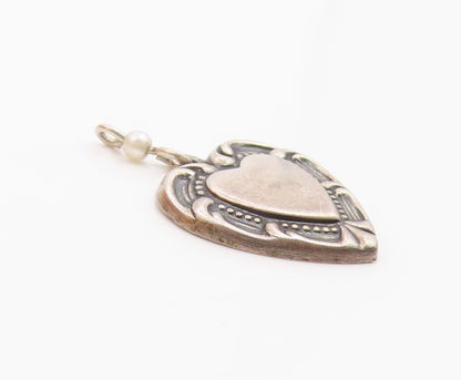 925 Sterling Silver  Vintage Petite Pearl Swirl Love Heart Pendant  PT16474