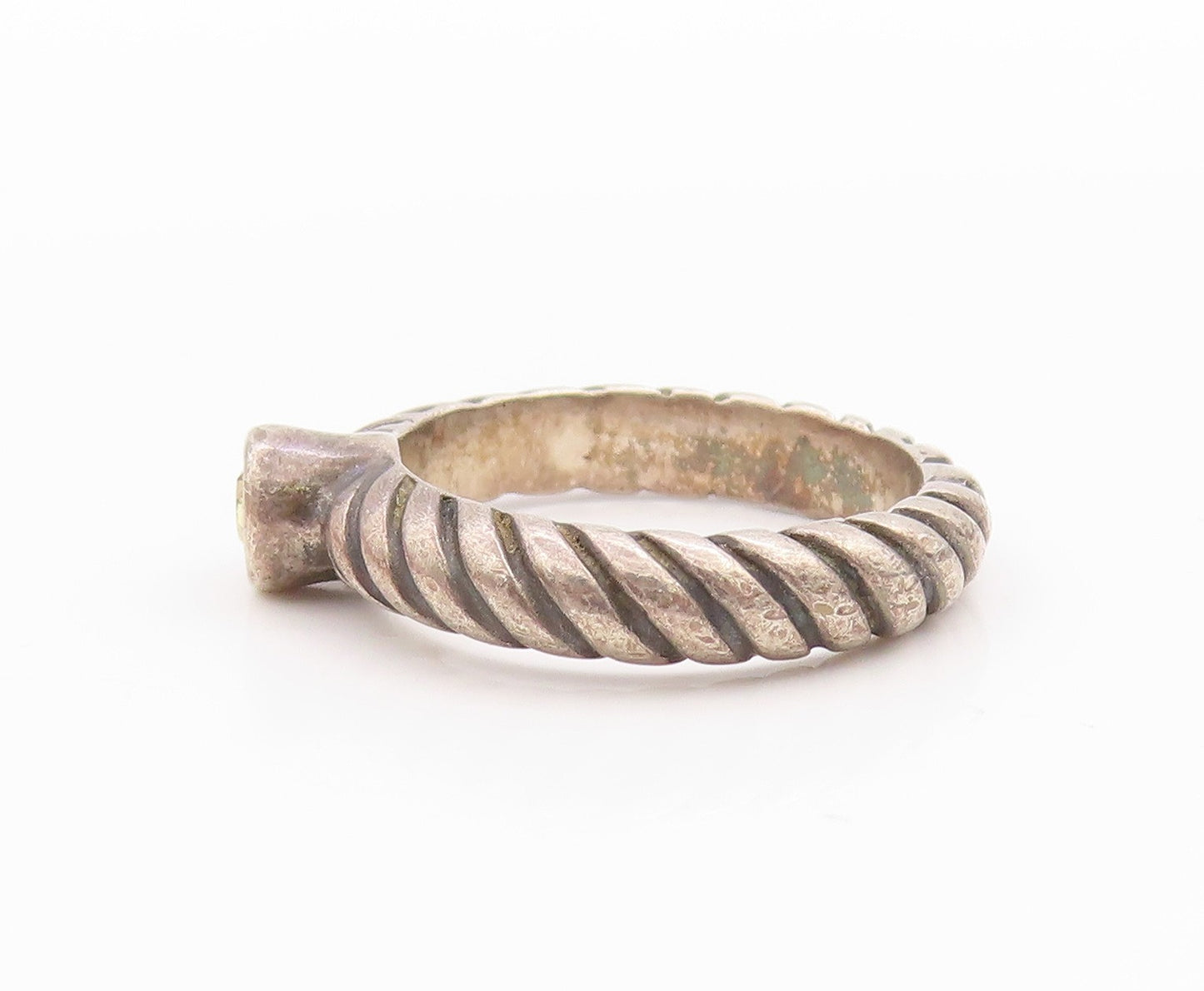 925 Sterling Silver Vintage Ring CZ Etched Twisted Rope Dome Band Sz 5.5 RG33478