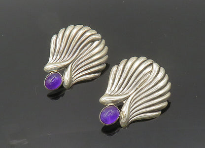 TULLA BOOTH 925 Silver  Vintage Cabochon Amethyst Non Pierce Earrings  EG10041