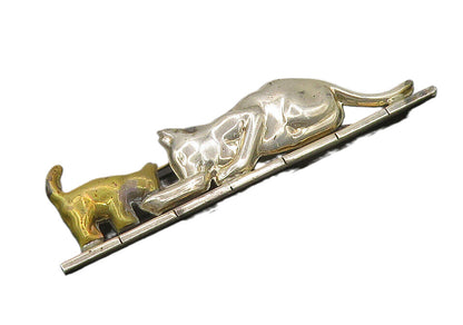 MEXICO 925 Sterling Silver  Vintage Two Tone Mom & Baby Cat Brooch Pin  BP7273
