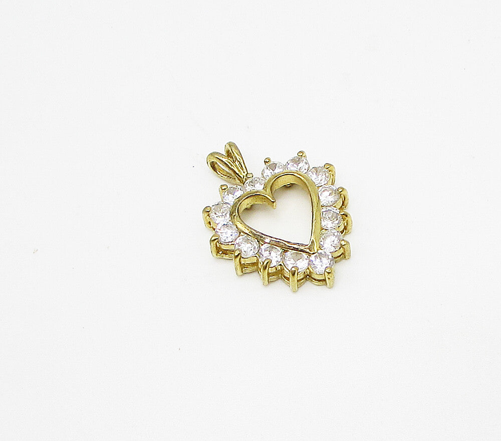 Gold Over 925 Silver  White Cubic Zirconia Love Heart Slider Pendant  PT2307