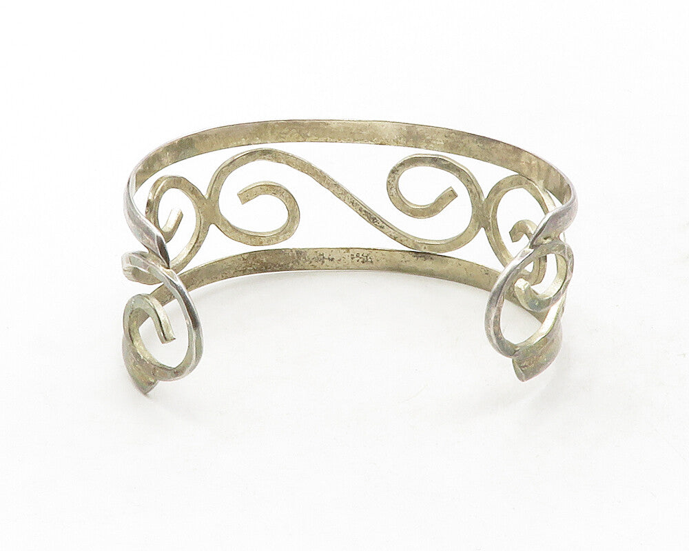 925 Sterling Silver  Vintage Dark Tone Hammered Swirl Cuff Bracelet  BT4787