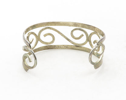 925 Sterling Silver  Vintage Dark Tone Hammered Swirl Cuff Bracelet  BT4787