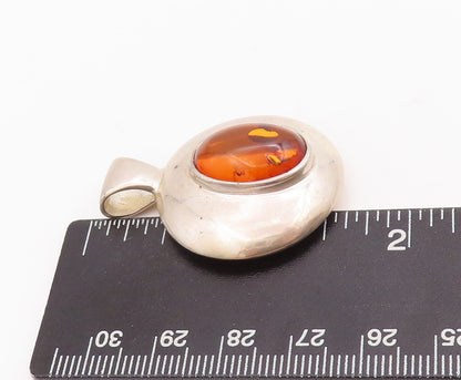 925 Sterling Silver Vintage Pendant ESPO SIG Minimalist Cabochon Amber  PT22833
