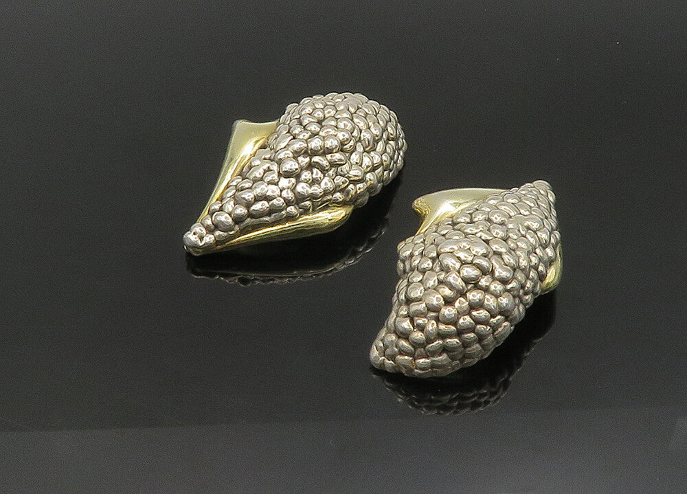 DESIGNER 925 Silver & 14K GOLD  Vintage Hollow Non Pierce Earrings  EG11233