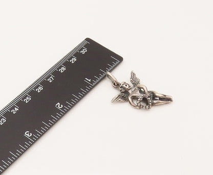 925 Sterling Silver Vintage Flying Fairy With Heart Pendant PT21979