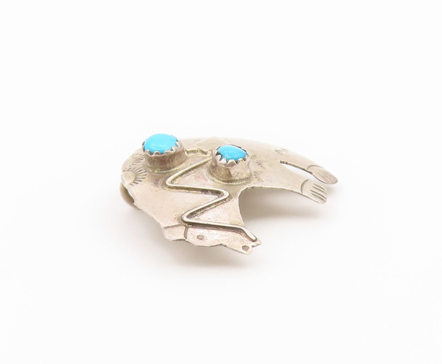 925 Sterling Silver Vintage Brooch Pin JEFF LARGO NAVAJO Turquoise Bear  BP12628