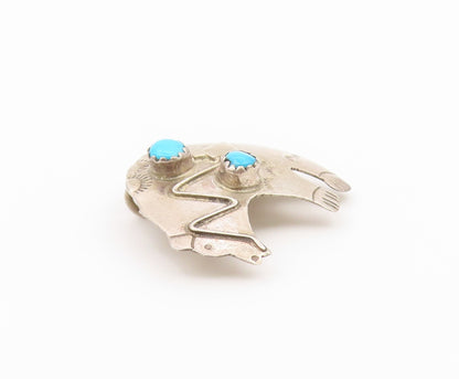 925 Sterling Silver Vintage Brooch Pin JEFF LARGO NAVAJO Turquoise Bear  BP12628