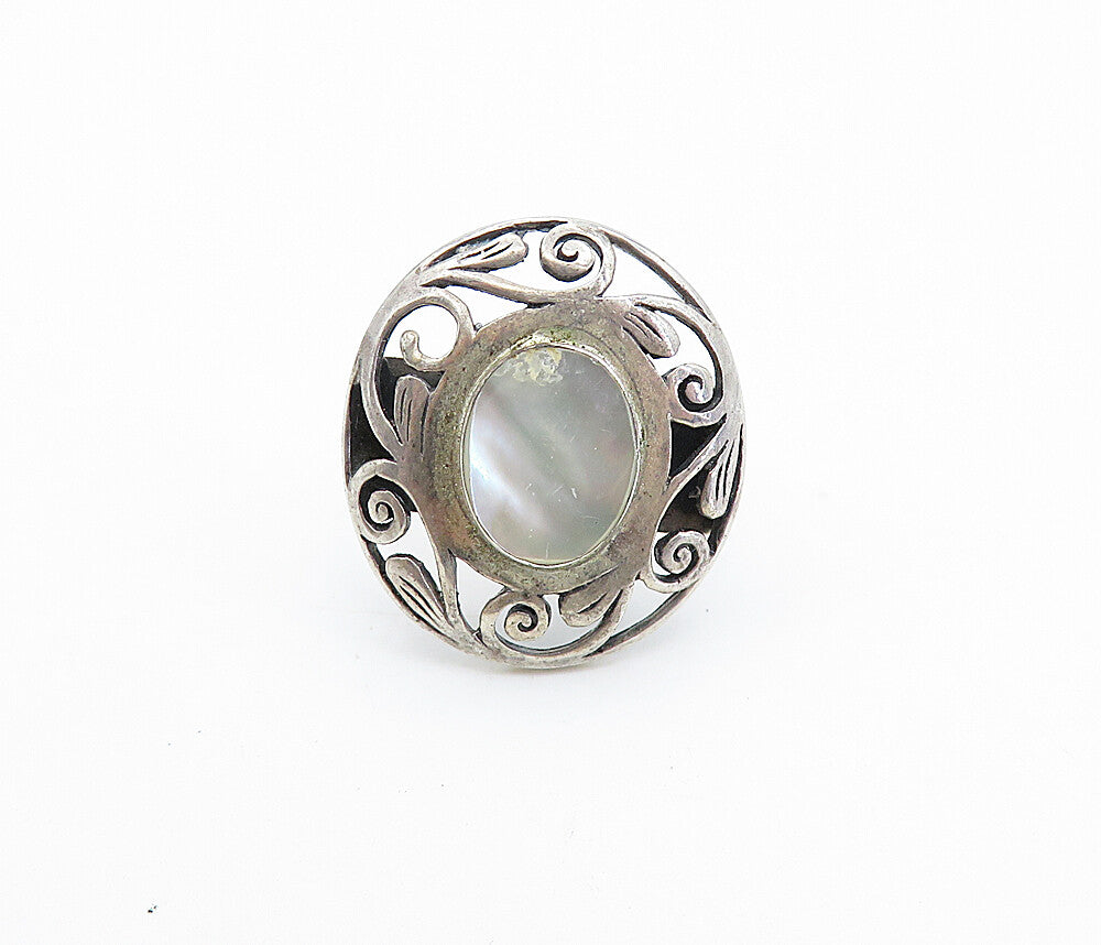 925 Sterling Silver  Vintage Mother Of Pearl Swirl Cocktail Ring Sz 6  RG7978