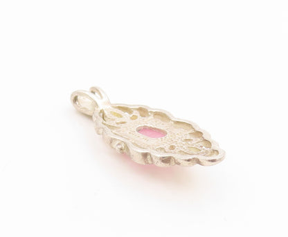 12k Gold 925 Sterling Silver Vintage Pendant Floral Carved Gemstone  PT24395