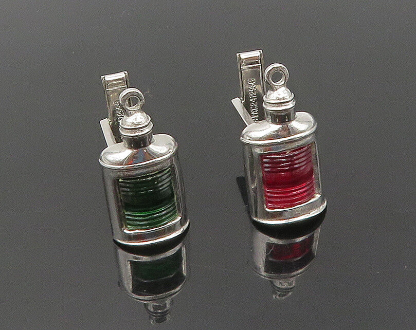 H.L.P. 925 Sterling Silver  Vintage Red & Green Topaz Flask Cufflinks  TR2598
