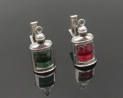 H.L.P. 925 Sterling Silver  Vintage Red & Green Topaz Flask Cufflinks  TR2598