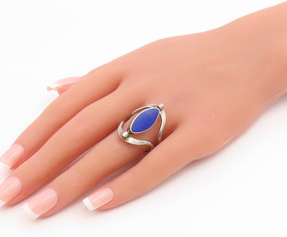 925 Sterling Silver Vintage Ring Marquise Lapis Lazuli & Opal  Sz 9.5  RG35482