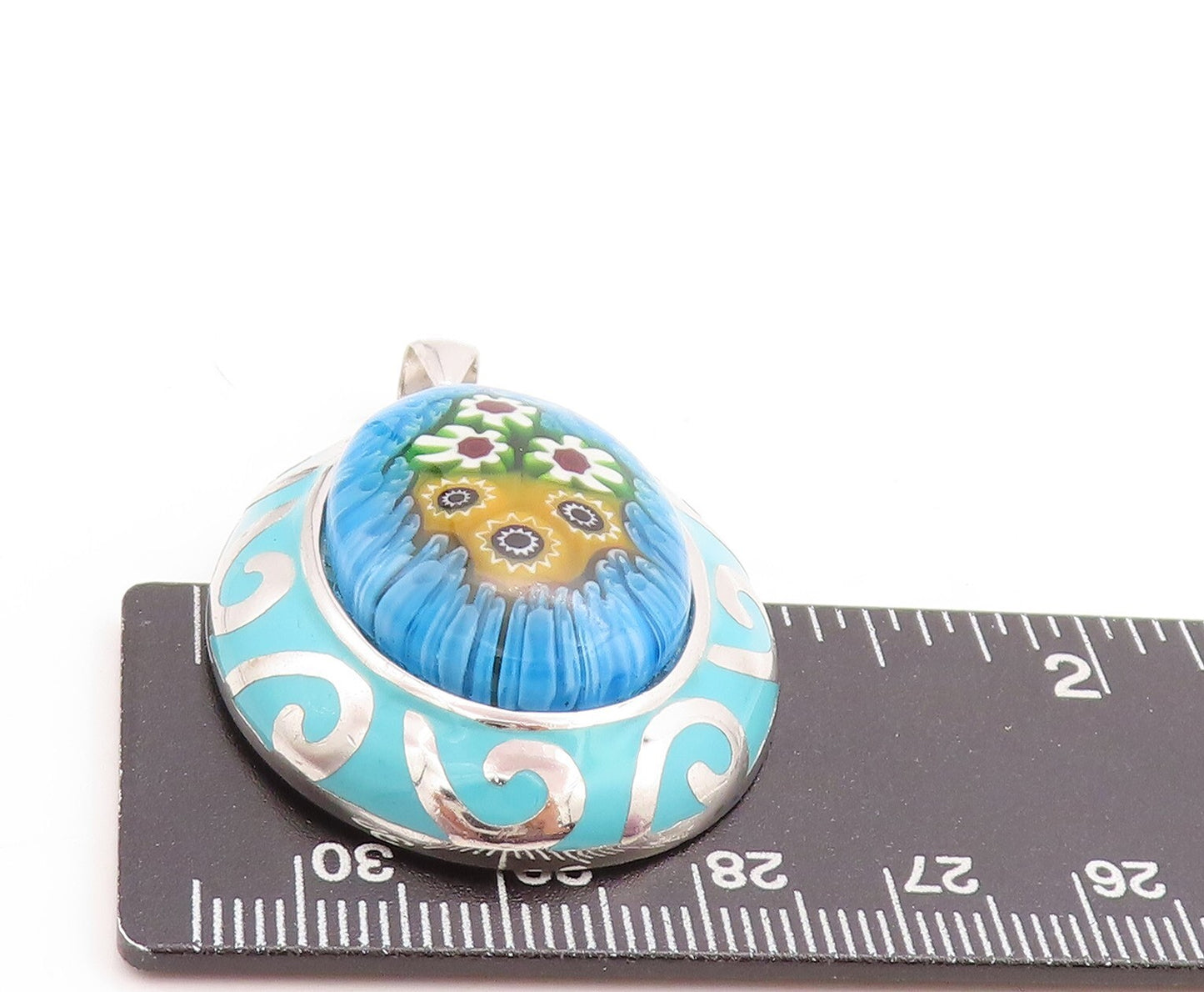 925 Sterling Silver Vintage Pendant Oval Enameled Chinese Floral Design PT23757