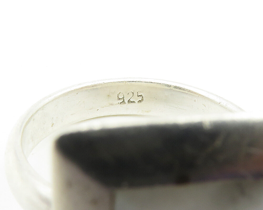 925 Sterling Silver  Inlaid Mother Of Pearl Square Cocktail Ring Sz 7  RG10648
