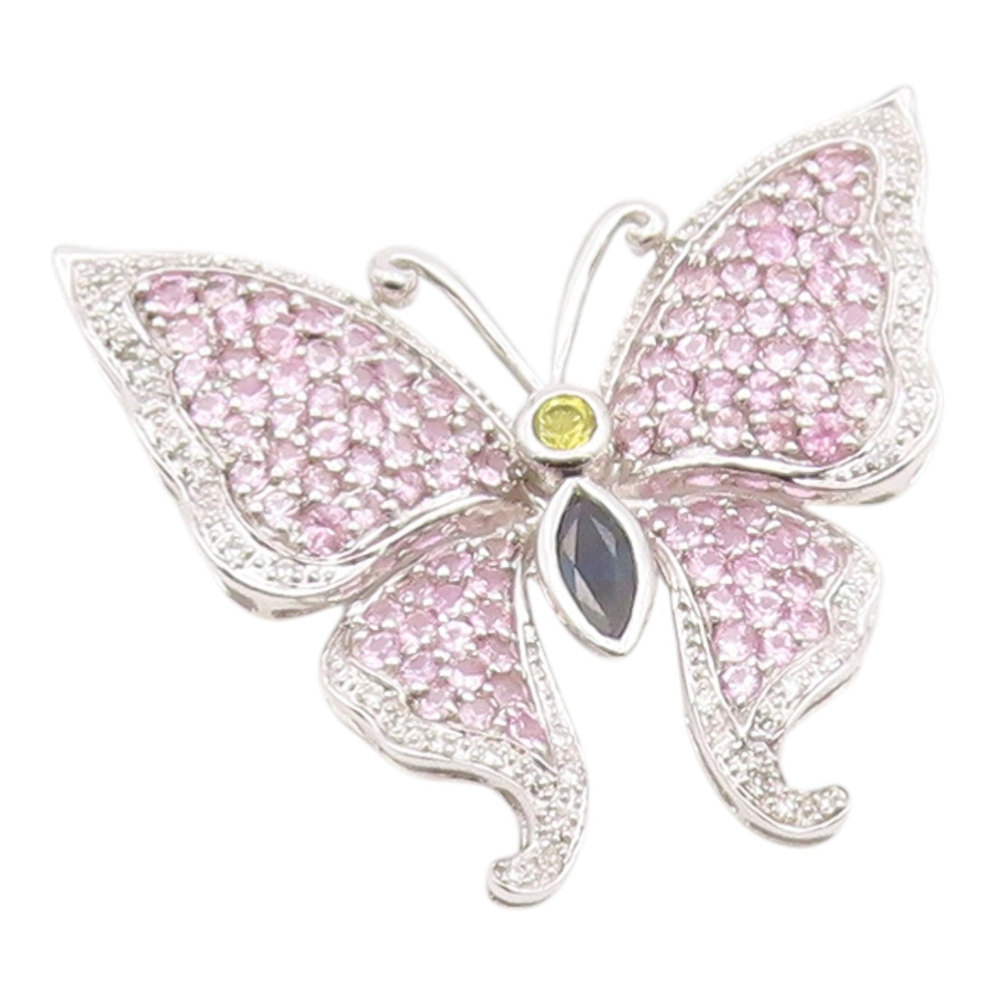 925 Sterling Silver Vintage Pendant Real Diamonds & Gemstone Butterfly  PT26338