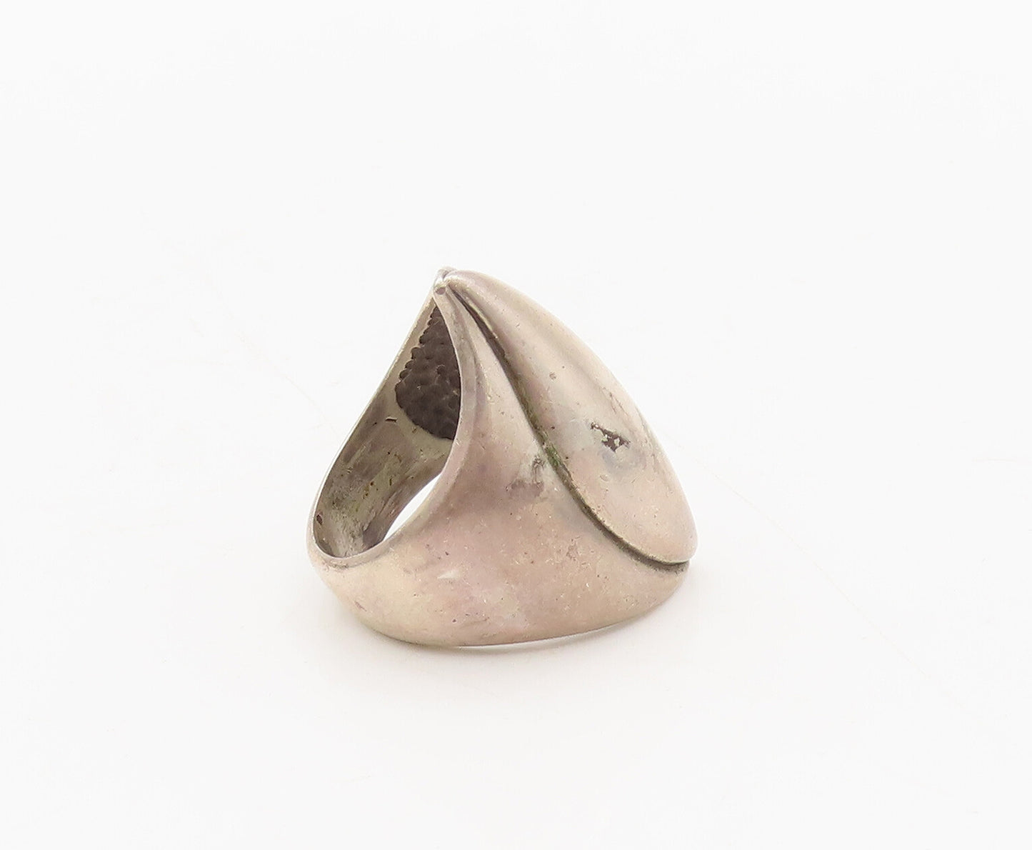 925 Sterling Silver  Vintage Large Solid Swirl Etched Eye Ring Sz 7  RG27424