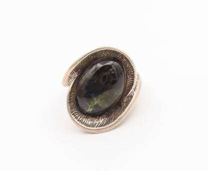 925 Sterling Silver Vintage Ring Modernist Labradorite Band  Sz 8.5  RG36798