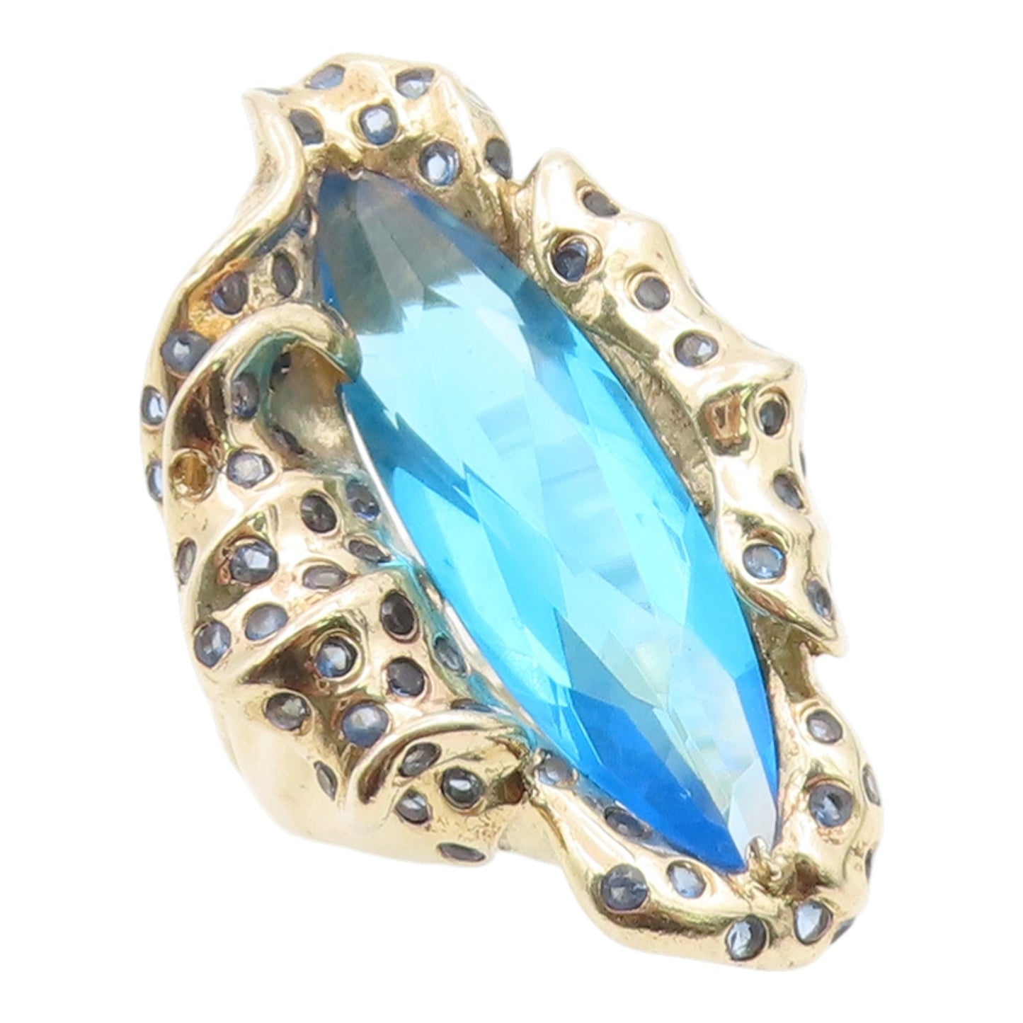 925 Sterling Silver Vintage Ring Gold Plated Blue Topaz Band  Sz 6.5  RG35452