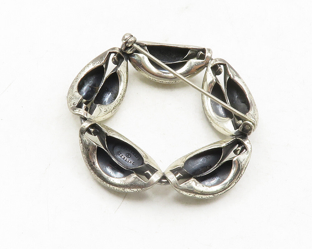 925 Sterling Silver  Vintage Shiny Round Linked Design Brooch Pin  BP4569