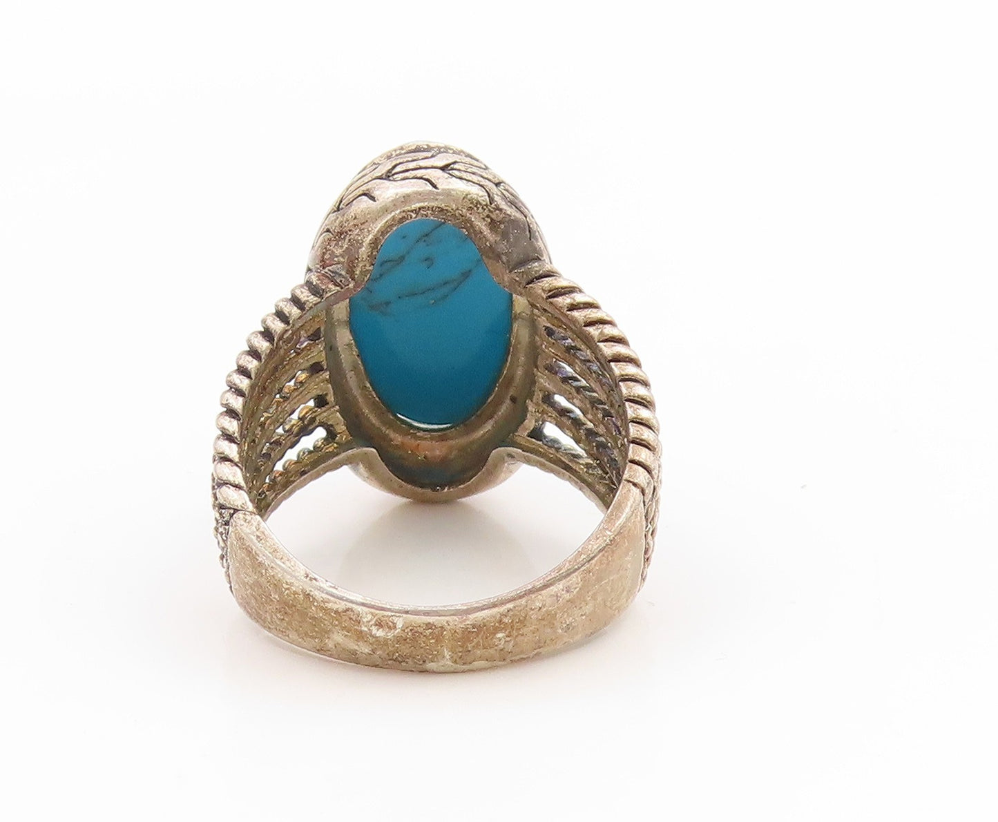 925 Sterling Silver Vintage Ring Cabochon Turquoise Statement Band Sz 8 RG34740
