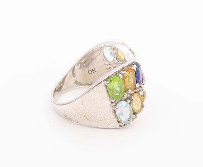 925 Sterling Silver Vintage Ring Multi Gemstone Crossover Band  Sz 10  RG36459