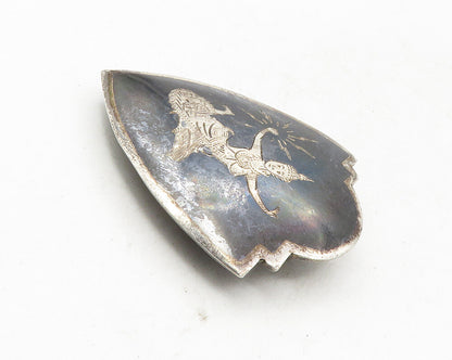SIAM 925 Sterling Silver  Vintage Enamel Niello Dancer Shield Tie Clip  TR1625