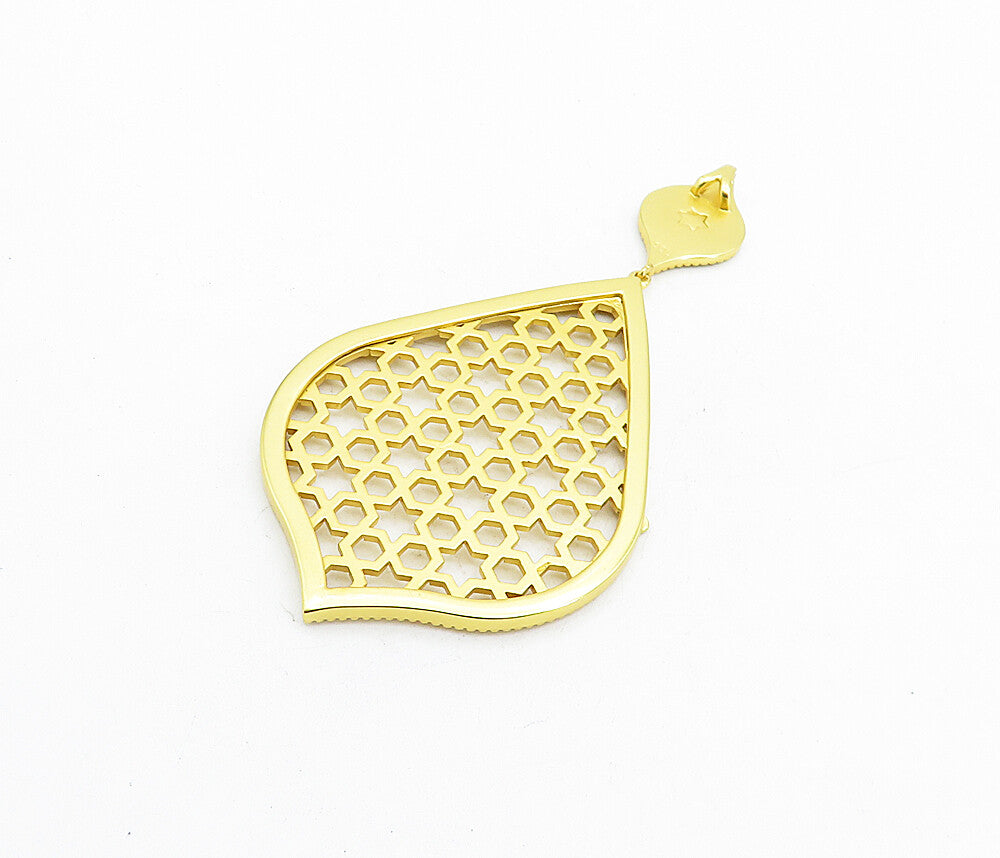 925 Sterling Silver  Topaz Accent Gold Plated Open Star Pattern Pendant PT3708
