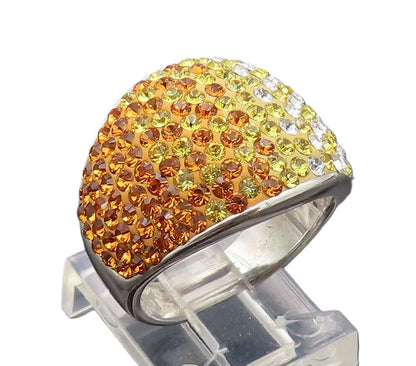 925 Sterling Silver  Vintage 3 tone Rhinestones Broad Band Ring Sz 7  RG26888